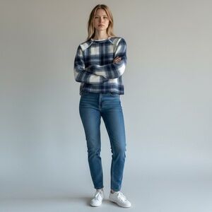 Abercrombie & Fitch Blue Checkered Wool Blend Sweater Large